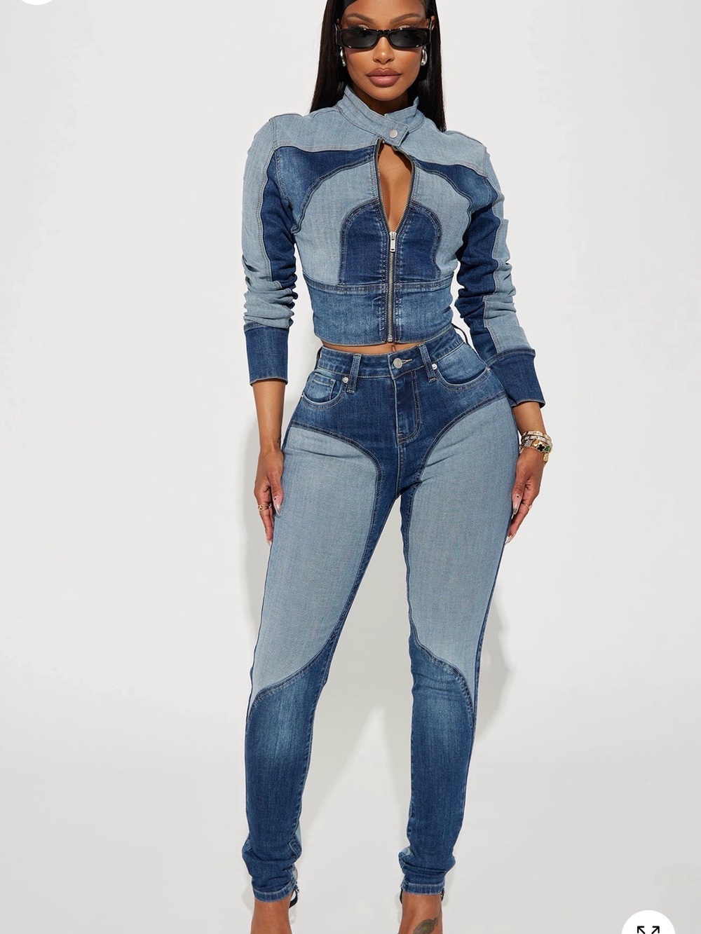 Fashion Nova Two-Tone Blue Patchwork High-Waist Jeans